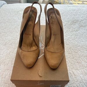 Authentic Christian Louboutin O My Sling Slingback Pumps Size 37 Camel Leather